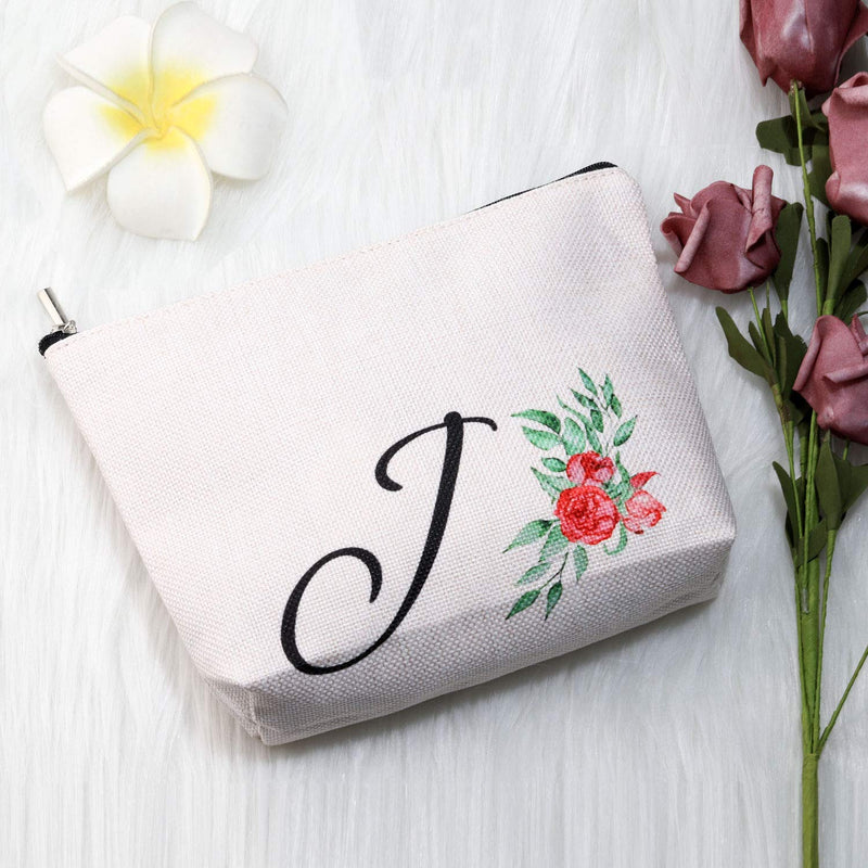 [Australia] - PXTIDY Initial Makeup Bag Big Letter Script Name Monogram Personalized Travel Makeup Bag for Women Inspirational Gifts She Believed She Could So She Did(J) J 