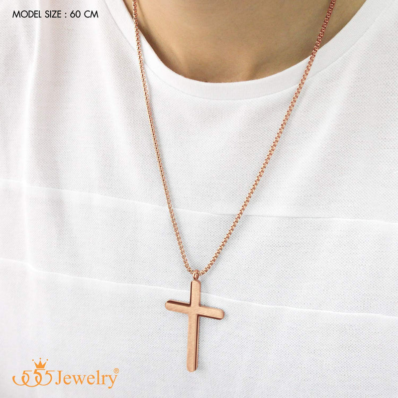 [Australia] - 555Jewelry Cross Necklace for Men Women Brushed Stainless Steel Pendant, 18-24" Chain Rose Gold 18.0 Inches 