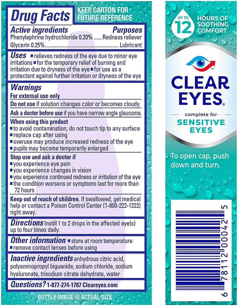 [Australia] - Clear Eyes, Sensitive Eyes, Eye Drops, 0.5 Oz, 2 Pack 