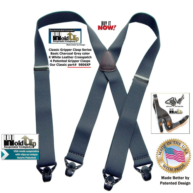 [Australia] - Classic Series HoldUp Suspenders Basic Charcoal Grey X-Back 