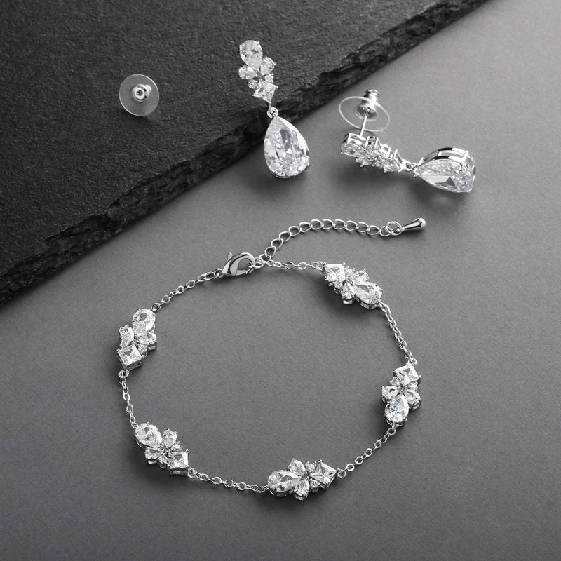 [Australia] - Mariell CZ Bridal Bracelet & Matching Earrings, Wedding Jewelry Set with Adjustable Bracelet 7 ¼" to 8 ¾" 