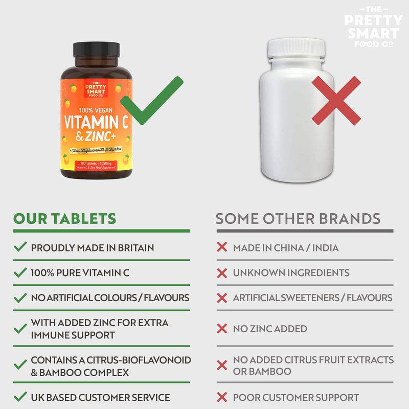 [Australia] - Powerful Vitamin C and Zinc Tablets - Vitamin C 1000mg with Zinc - 6 Month's Supply - Boosted with Citrus Bioflavonoids & Bamboo - For The Maintenance of a Normal Immune System - 180 Tablets - UK Made 