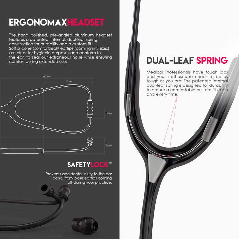 [Australia] - MDF® Acoustica® Deluxe Lightweight Dual Head Stethoscope - Free-Parts-for-Life & Lifetime-Warranty - All Black (MDF747XPBO) 