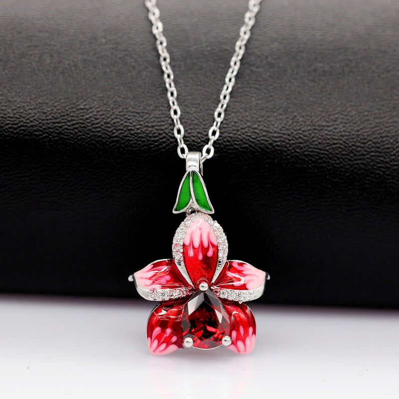 [Australia] - Uloveido Unique Beautiful Big Red Rose Flower Enamel Pendant Teardrop Cubic Zirconia Stone Necklace for Women Y563 