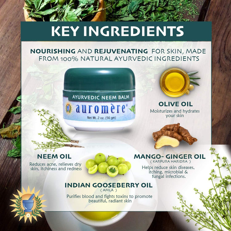 [Australia] - Auromere Ayurvedic Neem Balm - All Natural Rosacea, Eczema And Psoriasis Cream for Face and Body - Contains 34% Neem Oil for Skin - Soothes Dry, Itchy or Sensitive Skin and Reduce Redness - 2oz 