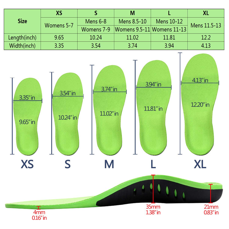 [Australia] - Plantar Fasciitis Arch Support Shoe Inserts Women & Men - Insoles Orthotic Inserts for Flat Feet, Cushioning Shoe Insoles for Foot Pain, Running, Heel Spurs, Arch Pain High Arch - Boot Insoles Green L: Mens 10-12 / Womens 11-13 