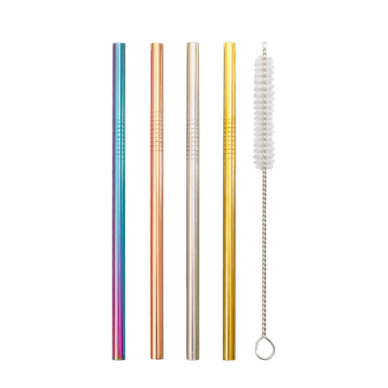 [Australia] - Reusable Metal Straws Mini's Set of 4 | Stainless Steel | Eco Friendly | Coloured Cocktail Straws | Short Reusable Straws | Rainbow Rose Gold Silver 