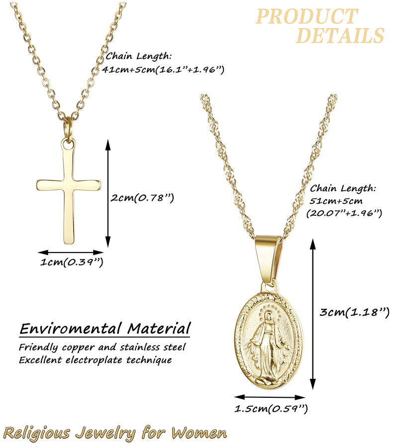 [Australia] - Finrezio 14K Gold-Plated Catholic Christian Jewelry Cross and Virgin Mary Pendant Necklace for Women Multilayer Necklace Set 