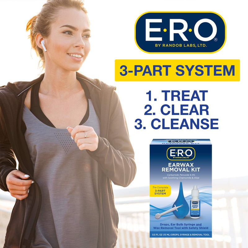 [Australia] - E-R-O Earwax Removal Kit for Complete Ear Care, with Carbamide Peroxide Earwax Removal Drops (0.5 fl oz), Ear Bulb Syringe and Ear Wax Removal Tool with Safety Shield 