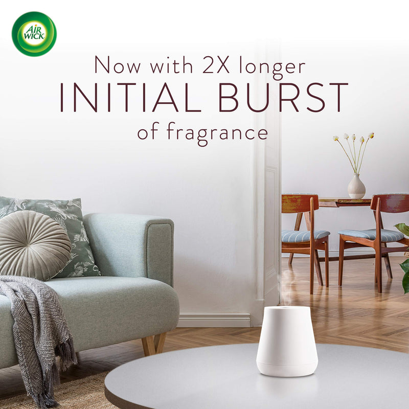 [Australia] - Airwick Essential Mist Kit, Essential Oil Diffuser Air Freshener for Aromatherapy, Balancing Peony & Jasmine (1 x Diffuser and 1 x Refill), Lasts Up to 45 Days 