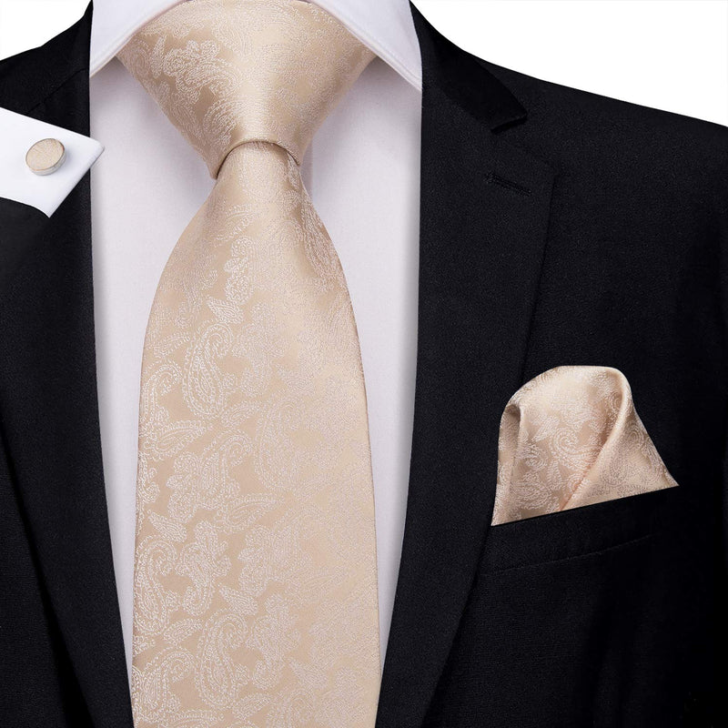 [Australia] - Hi-Tie Silk Paisley Necktie and Pocket Square Cufflinks Set 03157-sn 