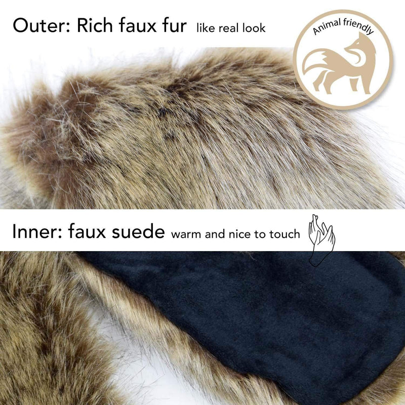 [Australia] - BasicSense Winter Long Fluffy Faux Fur Collar Wrap Inner Fleece Fabric for Women Warm Tippet Russian Style Scarf Brown 