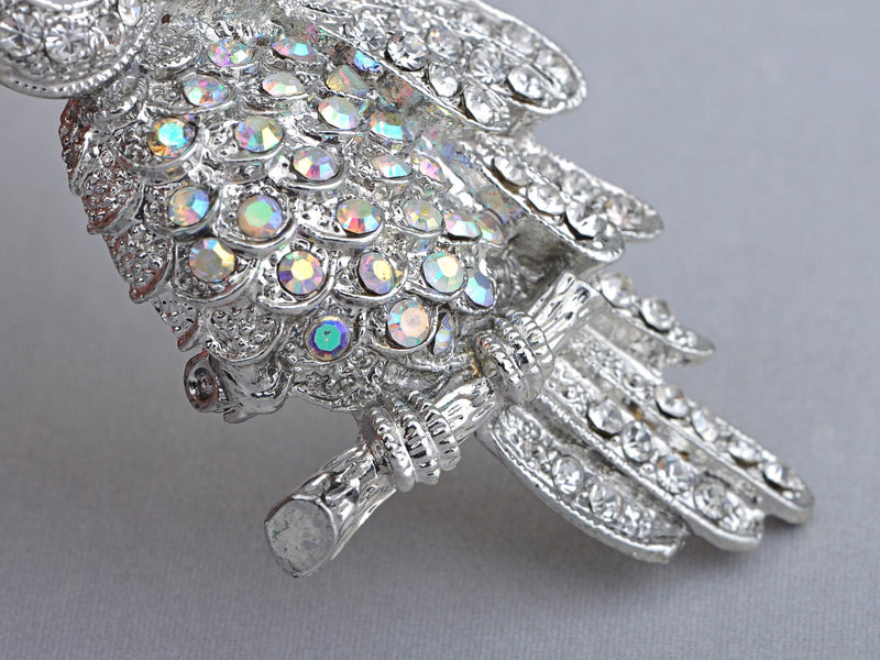 [Australia] - Alilang Antique Multicolored Crystal Rhinestone Perched Little Owl Branch Pin Brooch Silver 