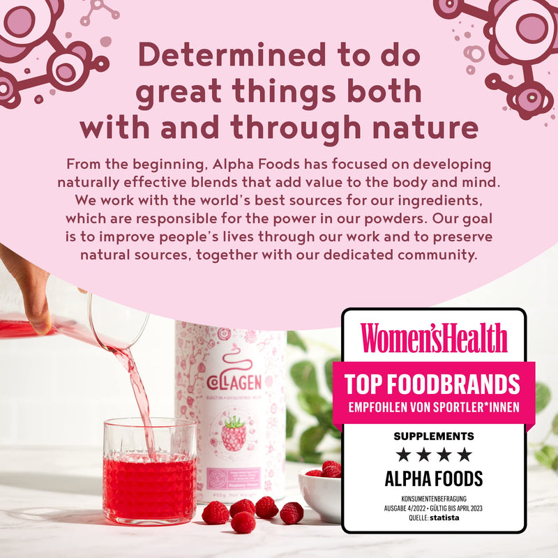 [Australia] - Collagen with Elastin and Hyaluronic Acid - Powder - Premium Hydrolysed Bovine Collagen Peptides Type I, II and III - Without Additives - Raspberry Flavour - 450 Grams 