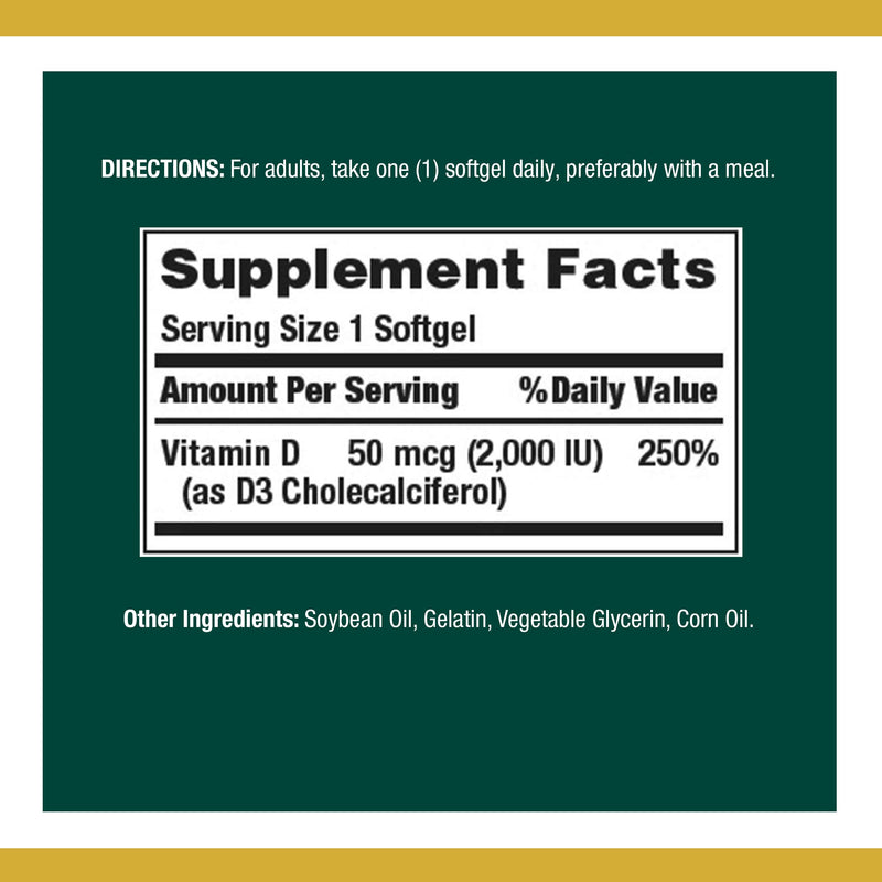 [Australia] - Vitamin D by Nature's Bounty, Supports Immune Health & Bone Health, 2000IU Vitamin D3, 150 Softgels 2000 IU 150 Count (Pack of 1) 