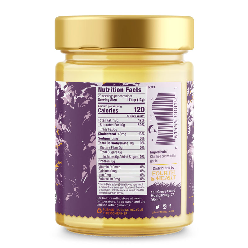 [Australia] - 4th & Heart California Garlic Grass-Fed Ghee, 9 Ounce, Keto, Pasture Raised, Non-GMO, Lactose and Casein Free, Certified Paleo 