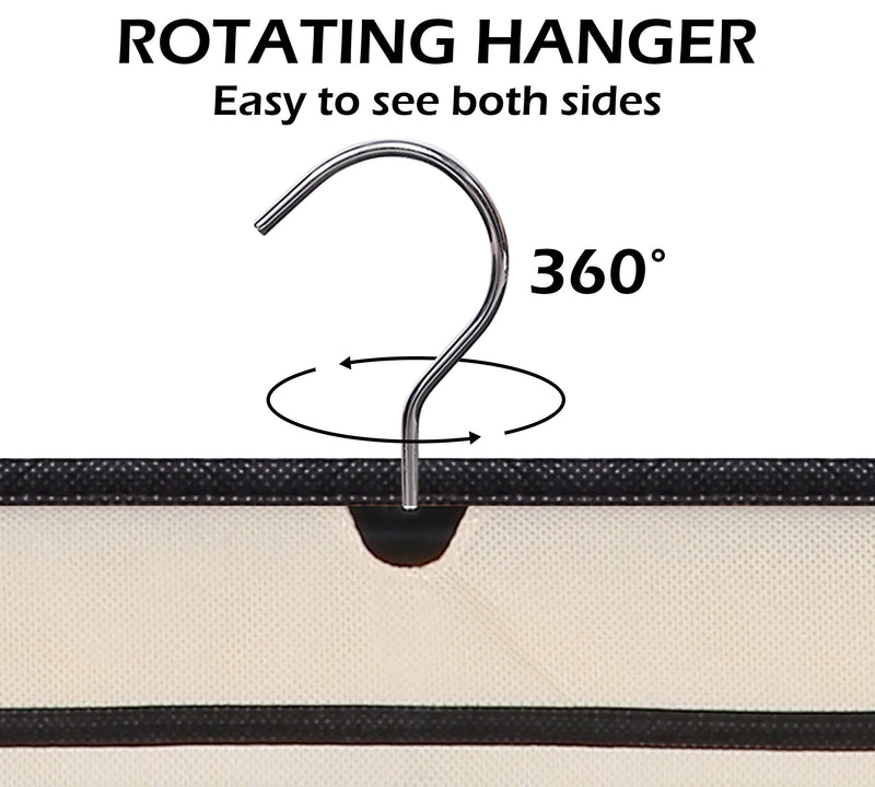 [Australia] - MISSLO Dual-sided Hanging Jewelry Organizer with 40 Pockets and 20 Hook & Loops Closet Necklace Holder for Earring Bracelet Ring Chain with Rotating Hanger, Beige 