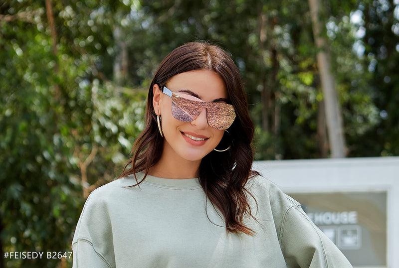 [Australia] - FEISEDY Mirrored Frameless Lens One Piece Sunglasses for Women Men B2647 Pink 64 Millimetres 