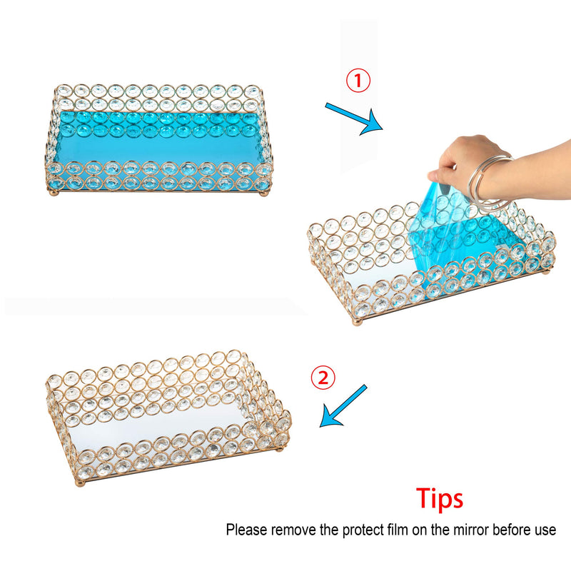 [Australia] - Feyarl Crystal Mirrored Cosmetic Tray Vanity Rectangle Jewelry Trinket Organizer Tray Decorative Tray Storage Home Deco Wedding Dresser Birthday Gift(Gold) Gold 