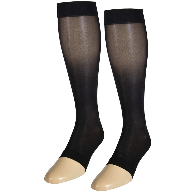 [Australia] - NuVein Sheer Compression Stockings, 15-20 mmHg Support, Fashionable Medium Denier, Knee High, Open Toe, Black, Large Large (1 Pair) 