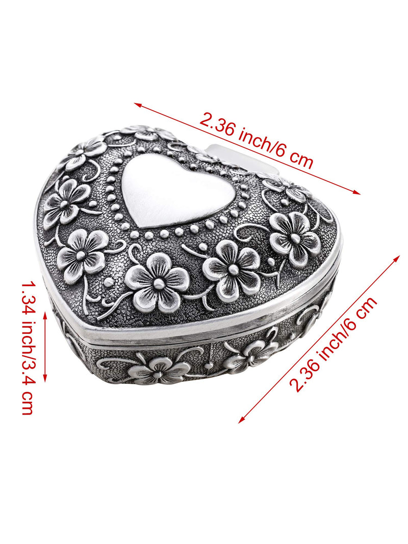 [Australia] - Jovitec 2 Packs Vintage Jewelry Box Antique Heart Shaped Treasure Organizer Classic Heart Shape Metal Gift Box for Valentine's Day Mother's Day Festivals, Silver 