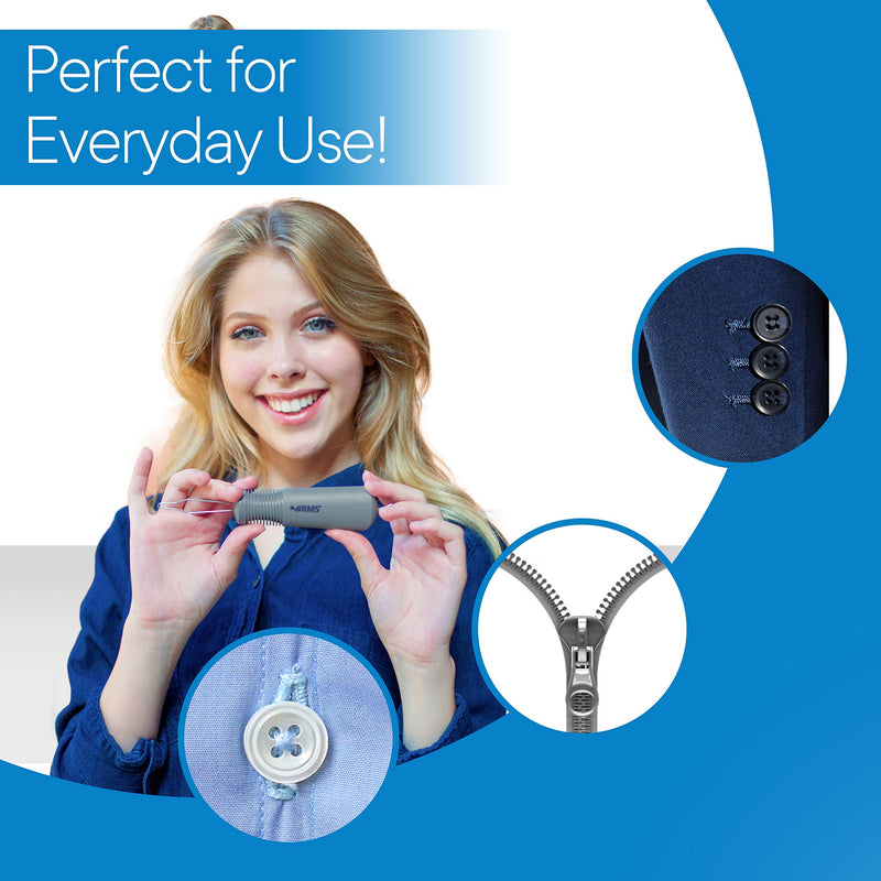 [Australia] - RMS Button Hook with Zipper Pull - Button Assist Device with Comfort & Wide Grip, Shirt & Coat Buttoning Aid Ideal for Limited Dexterity Caused by Arthritis (Grey) 