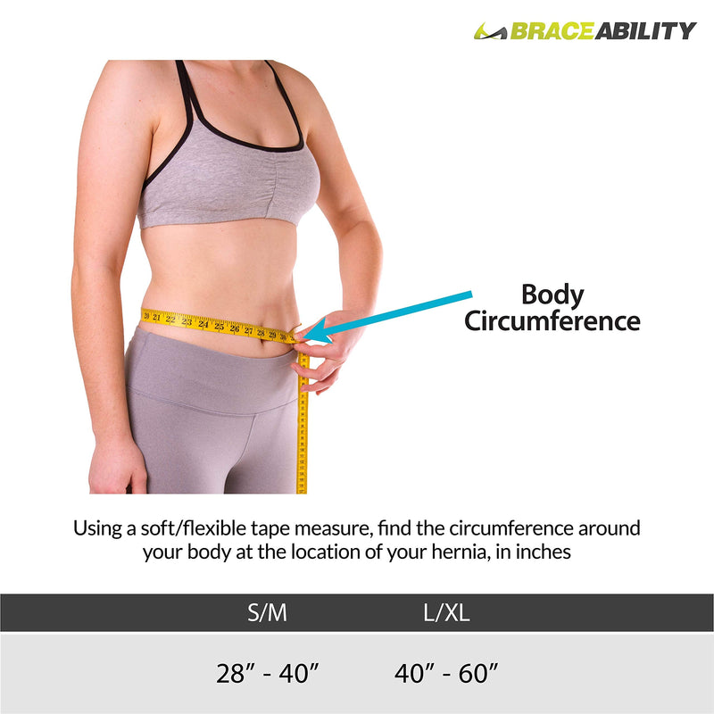 [Australia] - BraceAbility Hernia Belt for Men & Women | Stomach Truss Binder with Compression Support Pad for Abdominal, Umbilical, Navel & Belly Button Hernias - S/M (New & Improved) Fits 28"-40" Small/Medium (Pack of 1) 