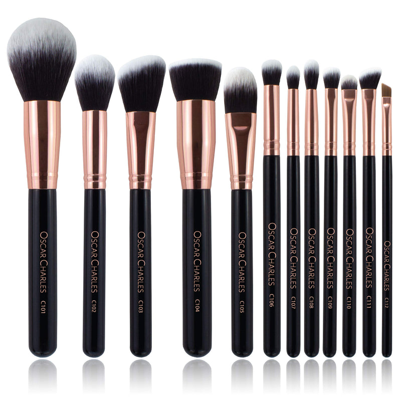 [Australia] - Oscar Charles 12-Piece Professional Makeup Brush Set - Rose Gold 