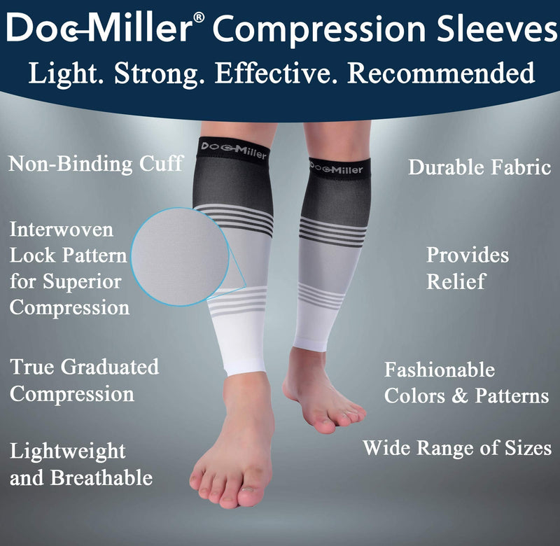 [Australia] - Doc Miller Calf Compression Sleeve Men and Women 20-30 mmHg, Shin Splint Compression Sleeve, Medical Grade Socks for Varicose Veins and Maternity 1 Pair XX-Large Black Grey White Calf Sleeve Black.Gray.White 2X-Large 