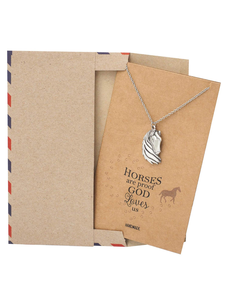 [Australia] - Quan Jewelry Horse Necklace, Gifts for Equestrian Friends, New Beginnings Reminder Charm, Fashion Jewelry, Gifts for Horse Racing Lover, Animal Pendant, Handmade with Quote Card 