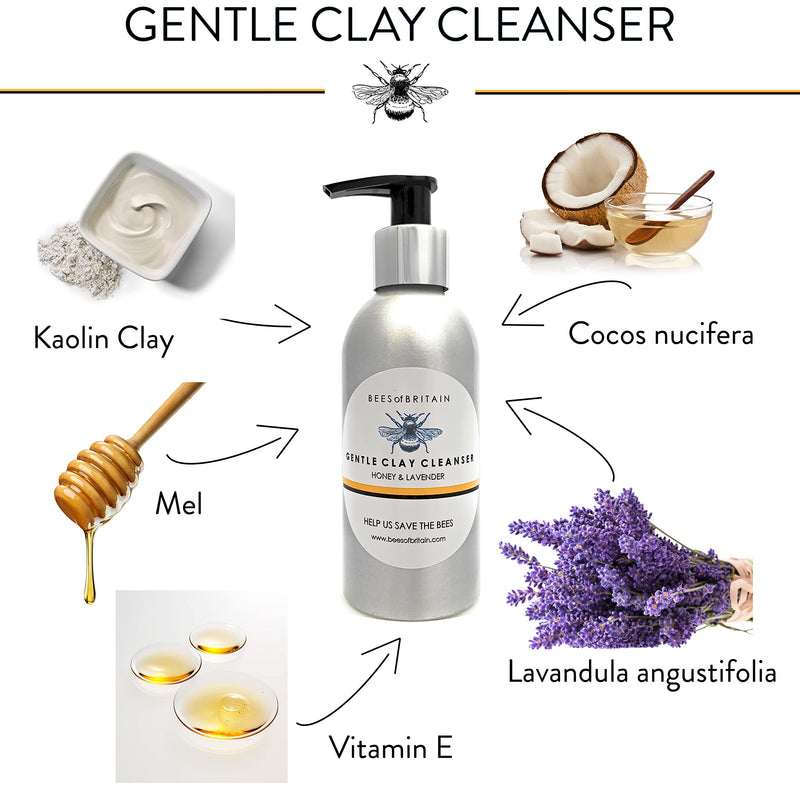 [Australia] - FACIAL CLAY CLEANSER LOTION - KAOLIN CLAY, HONEY & LAVENDER - 150 ml - by BEES of BRITAIN. A Natural Moisturising and Cleansing Lotion. We Donate 5% of our Profit to Help Save Bees and Pollinators. 