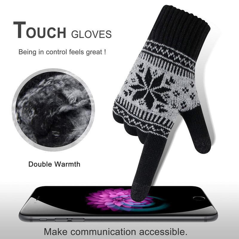 [Australia] - Winter Touch Screen Gloves Snow Flower Printing Keep Warm for Women and Men A1-men Black 