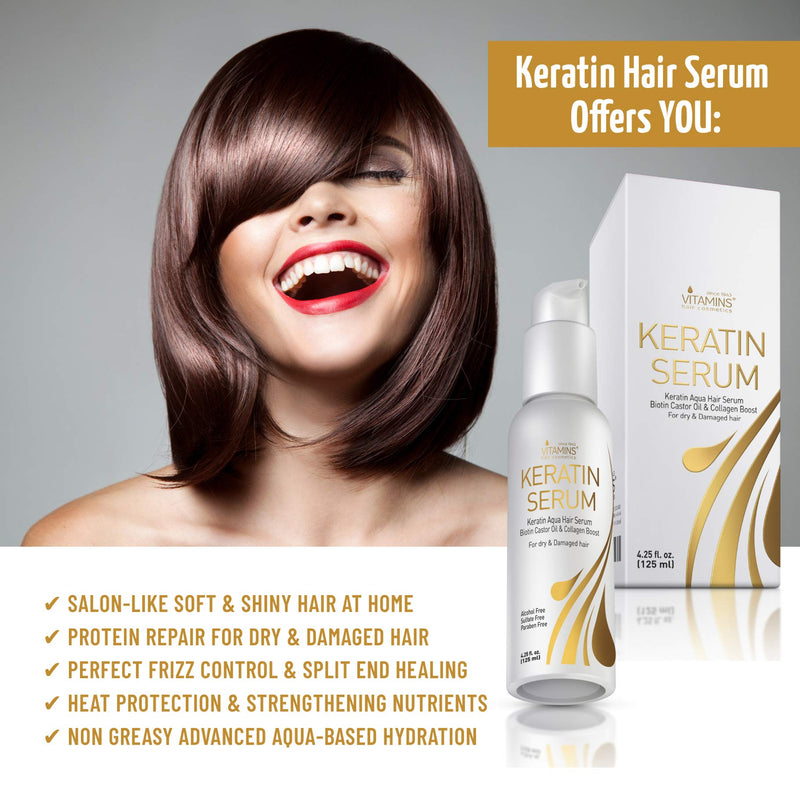 [Australia] - Vitamins Hair Serum Keratin Treatment - Biotin Collagen and Coconut Oil Hydrating Moisturiser for Frizzy Dry Damaged Hair - Anti Frizz Heat Protection for Curly Wavy or Straight Hair 