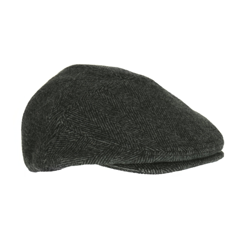 [Australia] - Men’s Black Wool Herringbone Ivy Cap, Classic Cabbie Hat w/Ear Flaps X-Large 