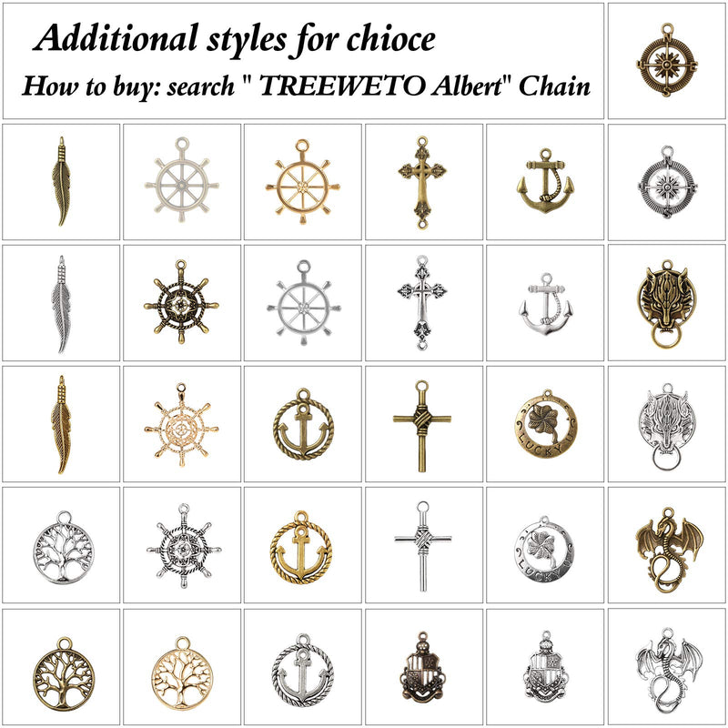 [Australia] - TREEWETO Men's Albert Chain Pocket Watch Curb Link Key Chain 2 Hooks with Antique Wolf Pendant Design Charm Fob T Bar Bronze 