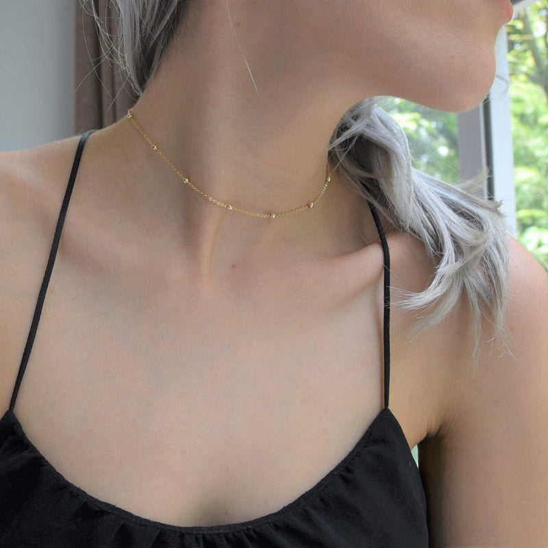 [Australia] - DELLA MODA Satellite Chain Choker Dainty Gold Necklace | 18k Gold Plated Hypoallergenic Brass 