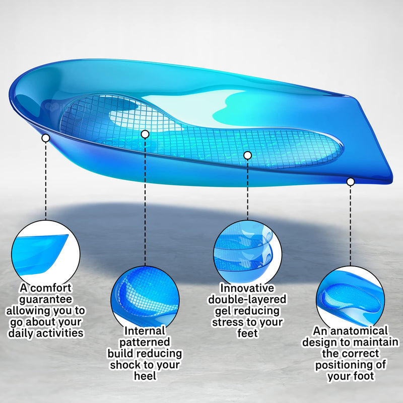 [Australia] - Medipaq Posture Correcting Gel Heel Levelling Supports - Angled Design Corrects Pronation or Supination - Plantar Fasciitis-Large 1x Pair - M/L (Size 8 - 12) 