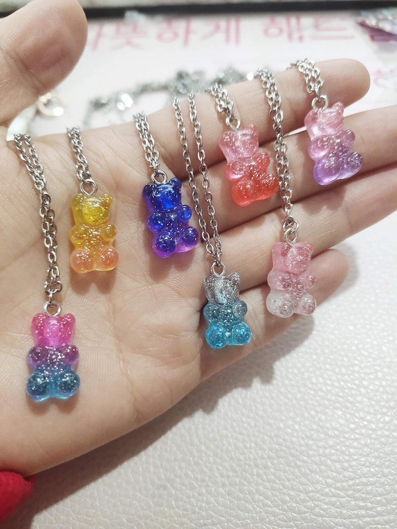 [Australia] - RUIZHEN Mix Multi-Color Resin Gummy Bear Pendant Necklace Stainless Steel Chain blue 