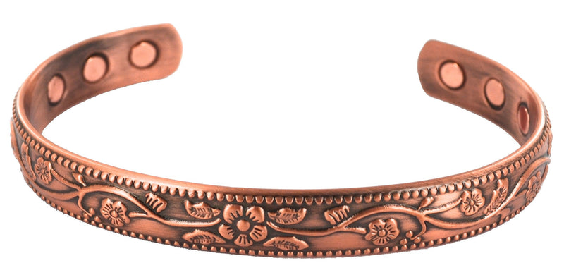 [Australia] - MAGNATURAL® Pure Copper Magnetic Bracelet 6 Powerful Magnets Bangle - Premium Flower Design, Strong Cuff Wrist Band for Women Ladies or Mens + Velvet Gift Pouch! 