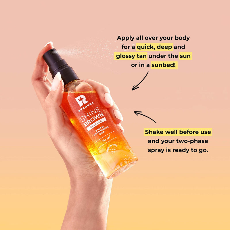 [Australia] - BYROKKO Shine Brown Two-Phase Super Tanning Spray (100 ml), Deep Tan Accelerator Spray with Natural Oils and Hyaluronic Acid, Effective in Sunbeds & Outdoor Sun, with warm and sunny Mango Scent 