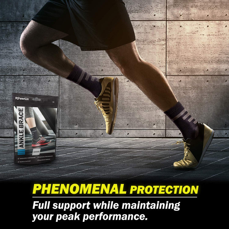 [Australia] - Powerlix Ankle Brace Compression Support Sleeve (Pair) for Injury Recovery, Joint Pain and More. Achilles Tendon Support, Plantar Fasciitis Foot Socks with Arch Support, Eases Swelling (Black-2, Large) Large (1 Pair) BlueBlack 