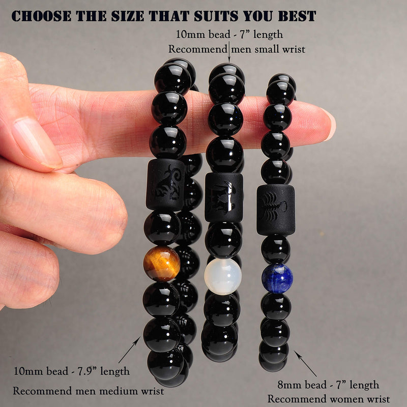 [Australia] - VLINRAS Zodiac Bracelet for Men Women, 8mm 10mm Natural Black Onyx Stone Star Sign Constellation Horoscope Bracelet Gifts aquarius (fit big wrist: 7.7”-8.3”）-10mm beads 