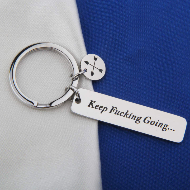 [Australia] - FEELMEM Inspirational Gifts Keep Fucking Going Keychain Arrows Charm Recovery Jewelry Encouragement Gift for Best Friend Cancer Awareness Gifts silver 