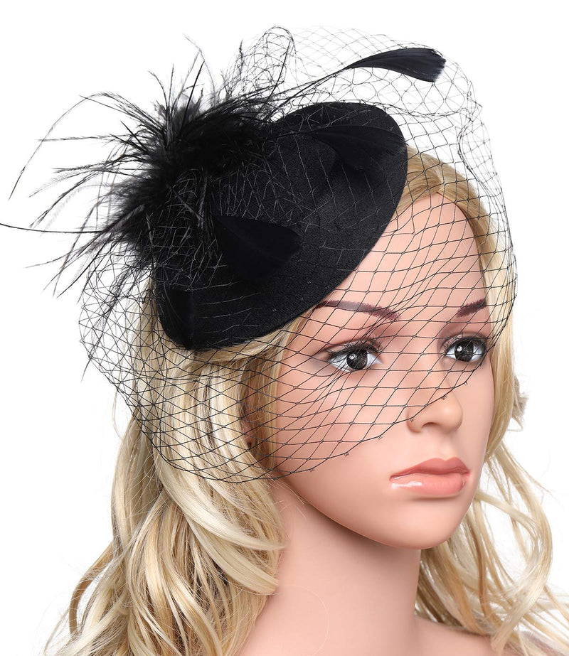 [Australia] - BABEYOND Tea Party Fascinator Hat Pillbox Hat Fascinator Veil Derby Hat Headband Black 