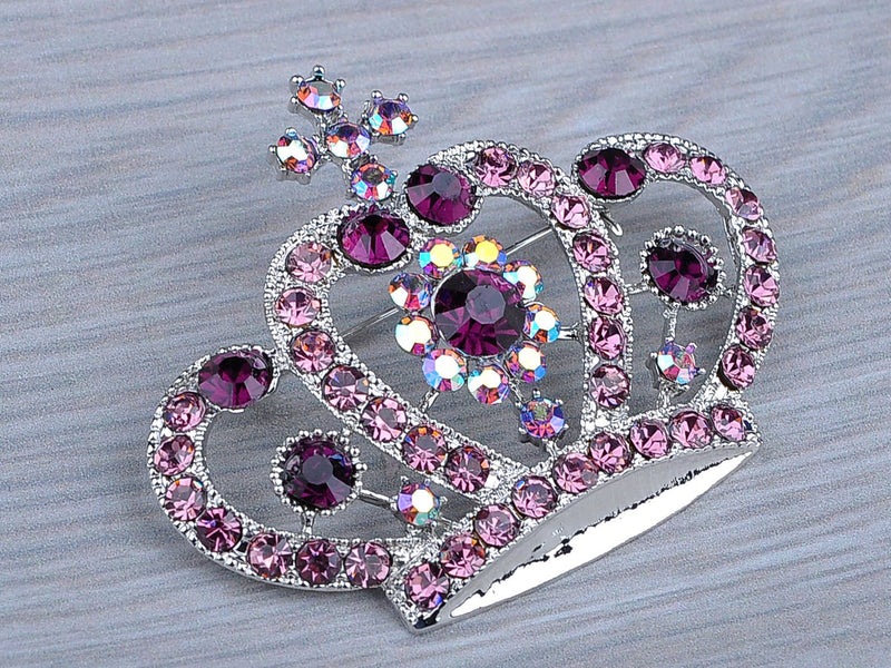 [Australia] - Alilang Amethyst Purple Multi-Colored Crystal Rhinestone Royal Princess Queen Crown Brooch Pin 