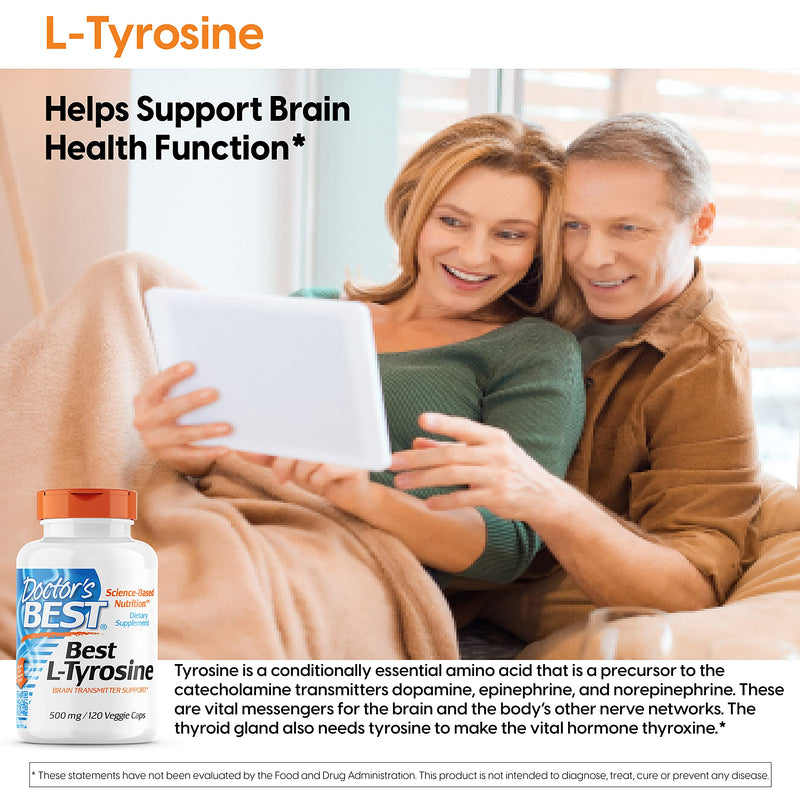 [Australia] - Doctor's Best L-Tyrosine, Healthy Brain Function, Amino Acid, Healthy Glandular Function, Non-GMO, Gluten Free, 120 VC 
