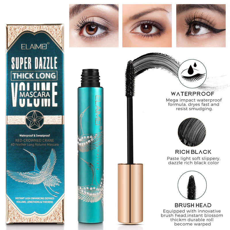 [Australia] - Mascara Black Volume and Length, Waterproof Mascara Smudge-Proof 4D Silk Fiber, Thickening Lengthening Mascaras No Clumping Lasting All Day (peacock) Blue 