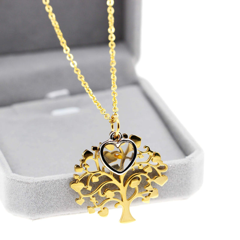 [Australia] - Uloveido Stainless Steel Family Tree of Life Charms Necklace Mustard Seed Pendant Necklaces Jewelry Gifts for Women Teen-Girls Mom Grandma Y637 Gold-Heart 