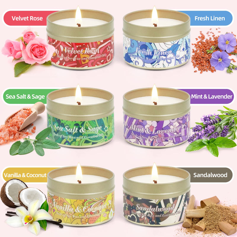 [Australia] - Scented Candles Set, Natural Soy Wax Candles in Portable Tin, Aromatherapy Candle Gift Set for Mother's Day, Christmas, Birthday, Ideal for Yoga, Relaxation, Meditation, 6 Packs 
