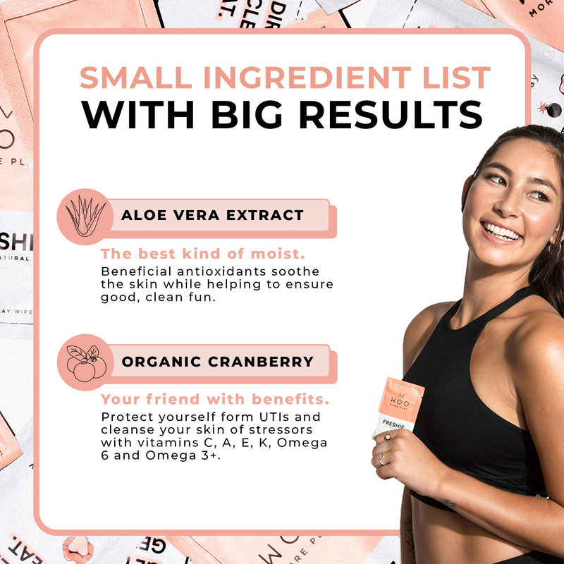 [Australia] - Woo More Play Freshies: All-Natural Feminine Intimacy Towelette Wipes with Coconut Oil and Aloe Vera, Promotes Feminine Health & Helps Alleviate Irritation - Vegan and Cruelty Free, 10ct 10 Count (Pack of 1) 